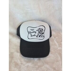 Country Club Honky Tonk Trucker Hat Black White Graphic Cap Women